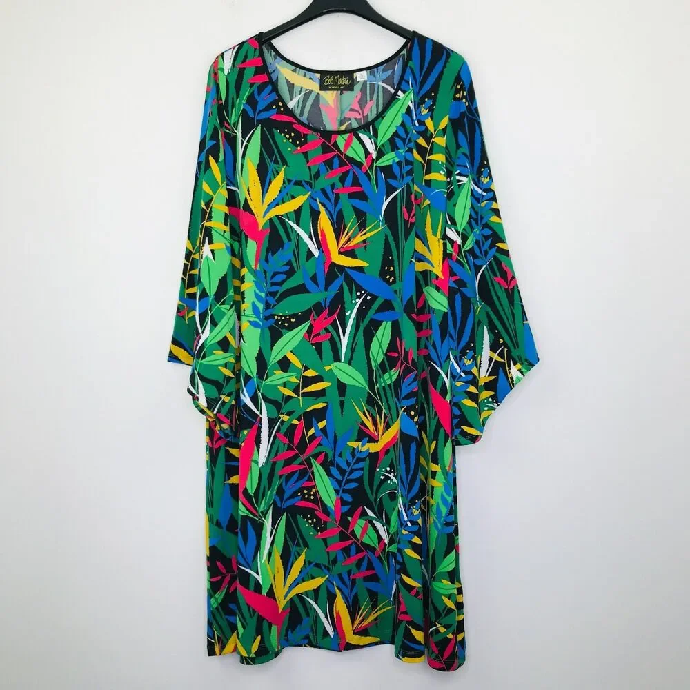 Bob Mackie XL Dress Multicolor Tropical Paradise Slinky Knit Art to Wear CH6